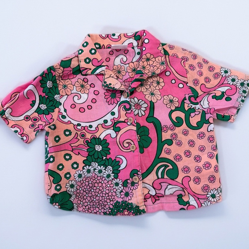 Cotton On Pink, Green & Peach Floral Button-Down Kids Shirt